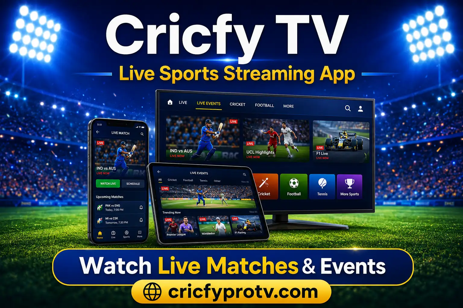 Cricfy TV app displayed on an Android device